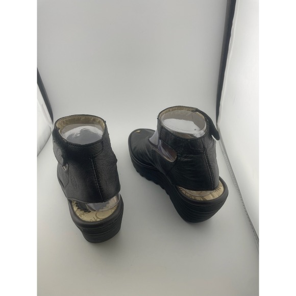 Fly London Yala Metallic Leather Wedge Peep Toe Slingback Sandal 37 6.5-7 - Picture 7 of 16